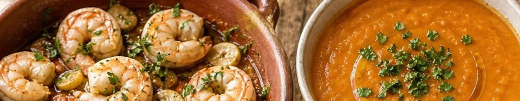 Spanish garlic shrimp and red lentil soup
